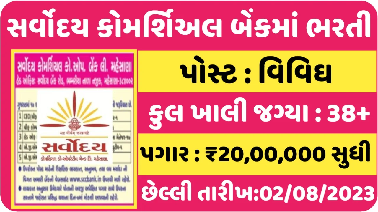 SSC Bank Recruitment:સર્વોદય કોમર્શિઅલ બેંકમાં ભરતી