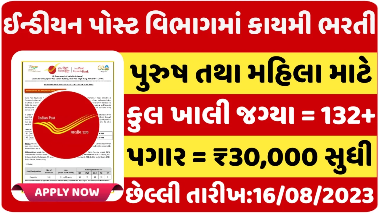 India Post Recruitment 2023: ઈન્ડિયા પોસ્ટમાં 132+ જગ્યાઓ પર કાયમી નોકરી મેળવવાની સુવર્ણ તક